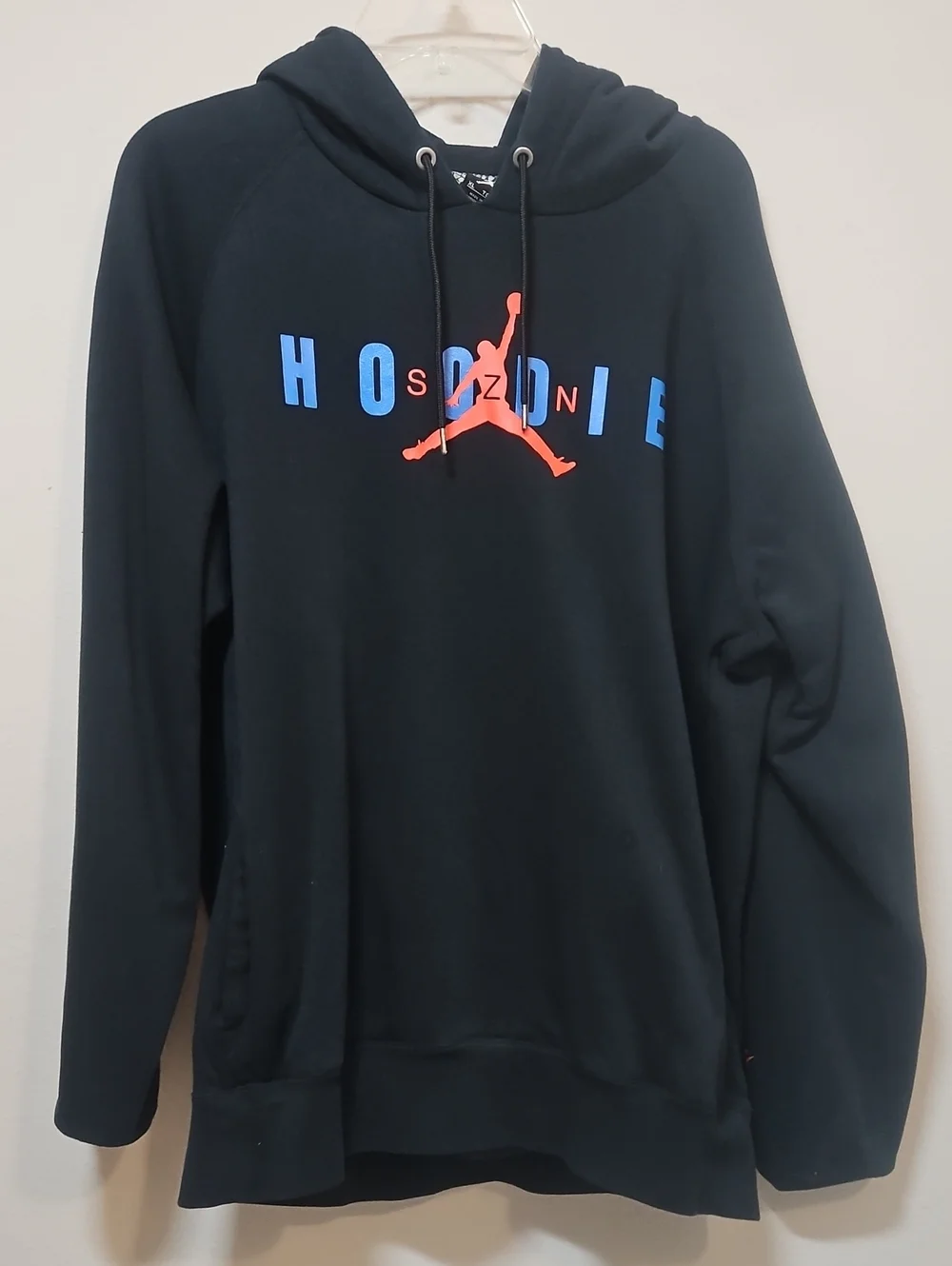 Jordan XL Men’s Black Hoodie with Blue Lettering and Orange Jumpman